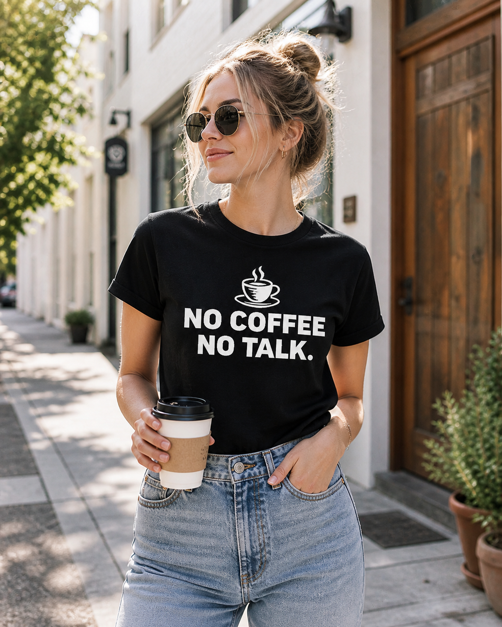 No Coffee No Talk Funny Coffee Lover Vinyl T-Shirt
