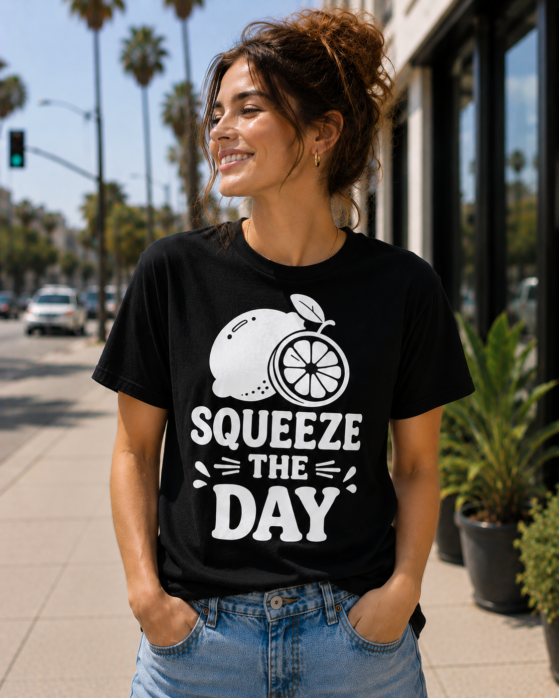 Squeeze The Day Lemon Vinyl T-Shirt | Funny Summer Citrus Tee