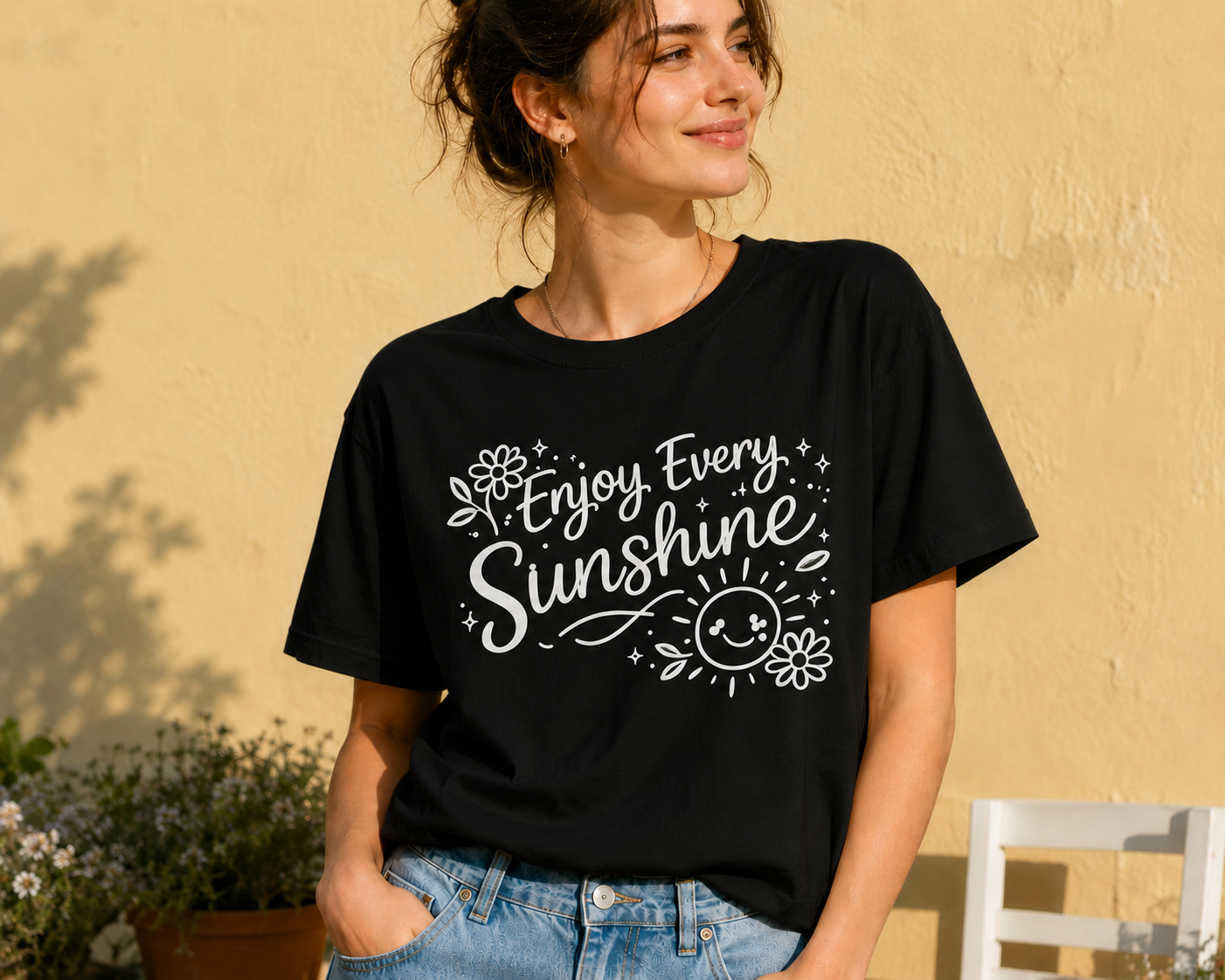 Enjoy Every Sunshine Cute Inspirational Vinyl T-Shirt