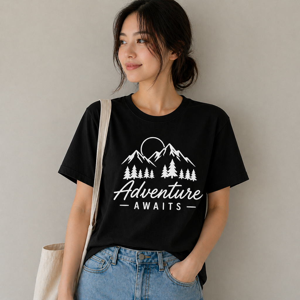 Adventure Awaits Mountain Nature Vinyl T-Shirt for Outdoor Lovers