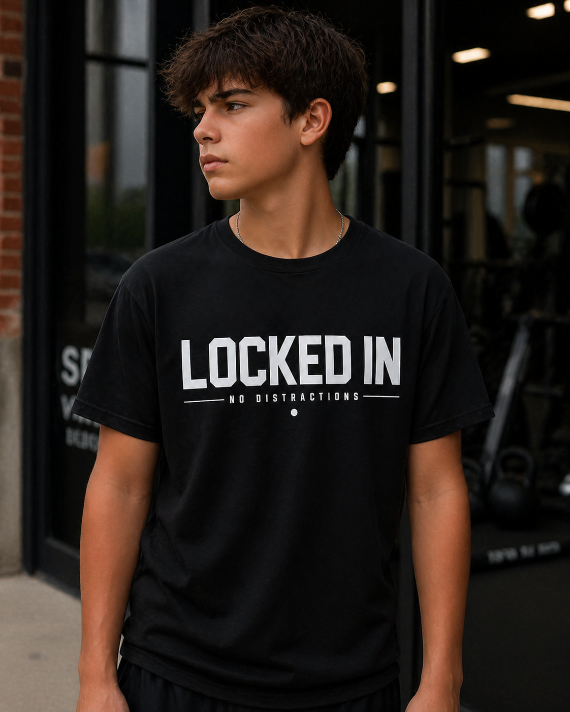 Locked In No Distractions Motivational Gym T-Shirt