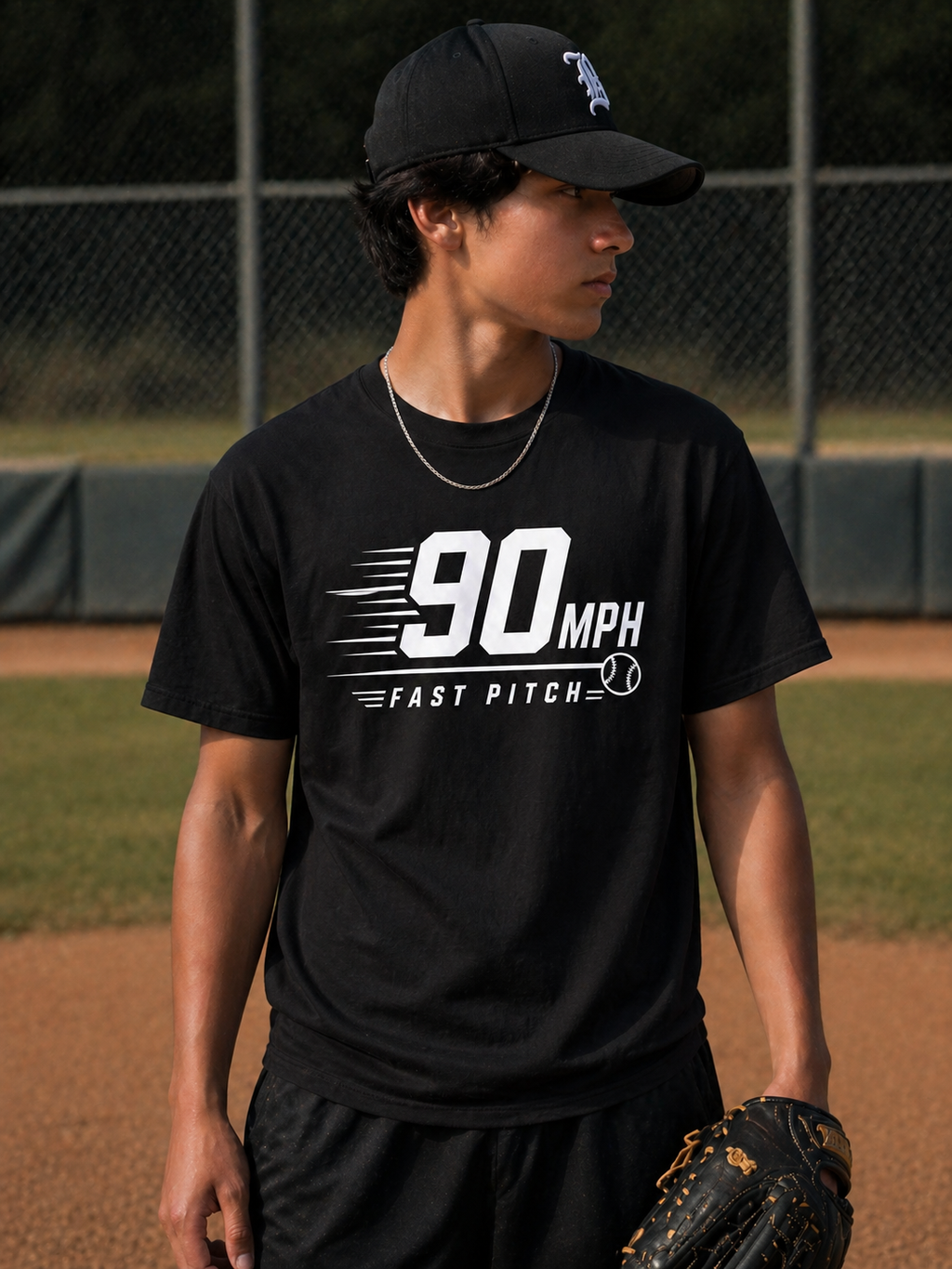 90 MPH Fast Pitch Baseball Vinyl T-Shirt