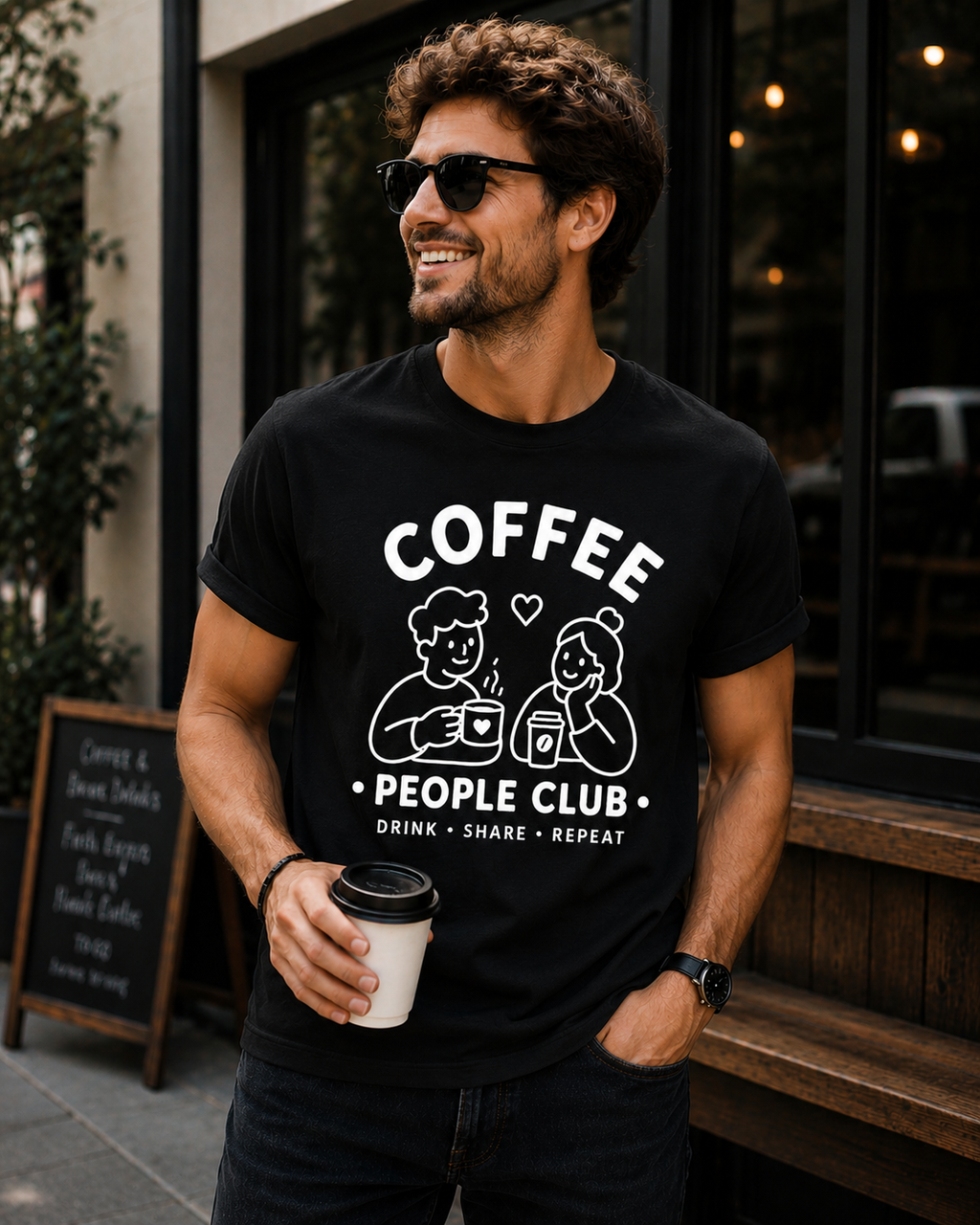 Coffee People Club Vinyl T-Shirt – Cute Coffee Lover Café Tee