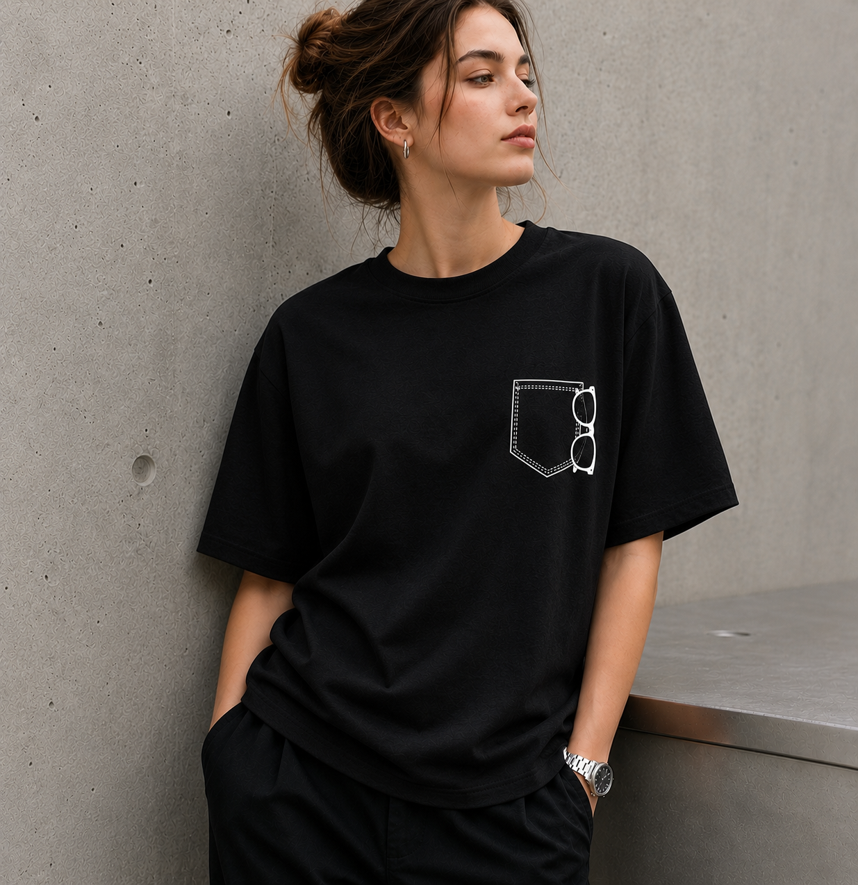 Minimalist Pocket Glasses Vinyl T-Shirt – Simple Aesthetic Tee