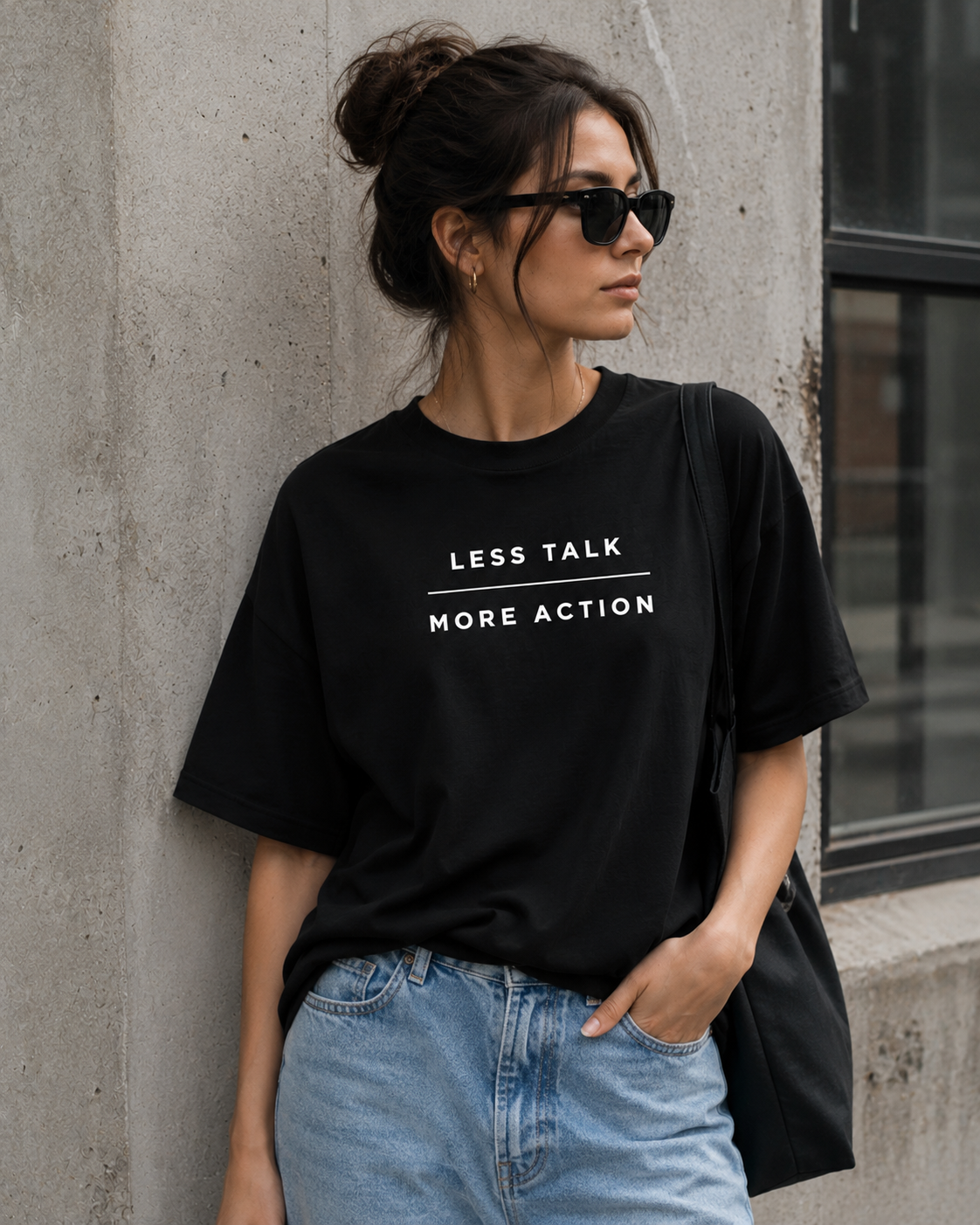 Less Talk More Action Motivational Minimalist Vinyl T-Shirt