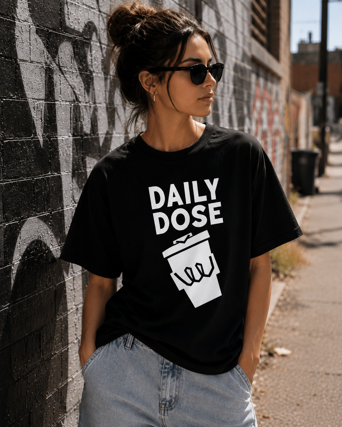 Daily Dose Coffee Vinyl T-Shirt – Minimalist Coffee Lover Streetwear Tee
