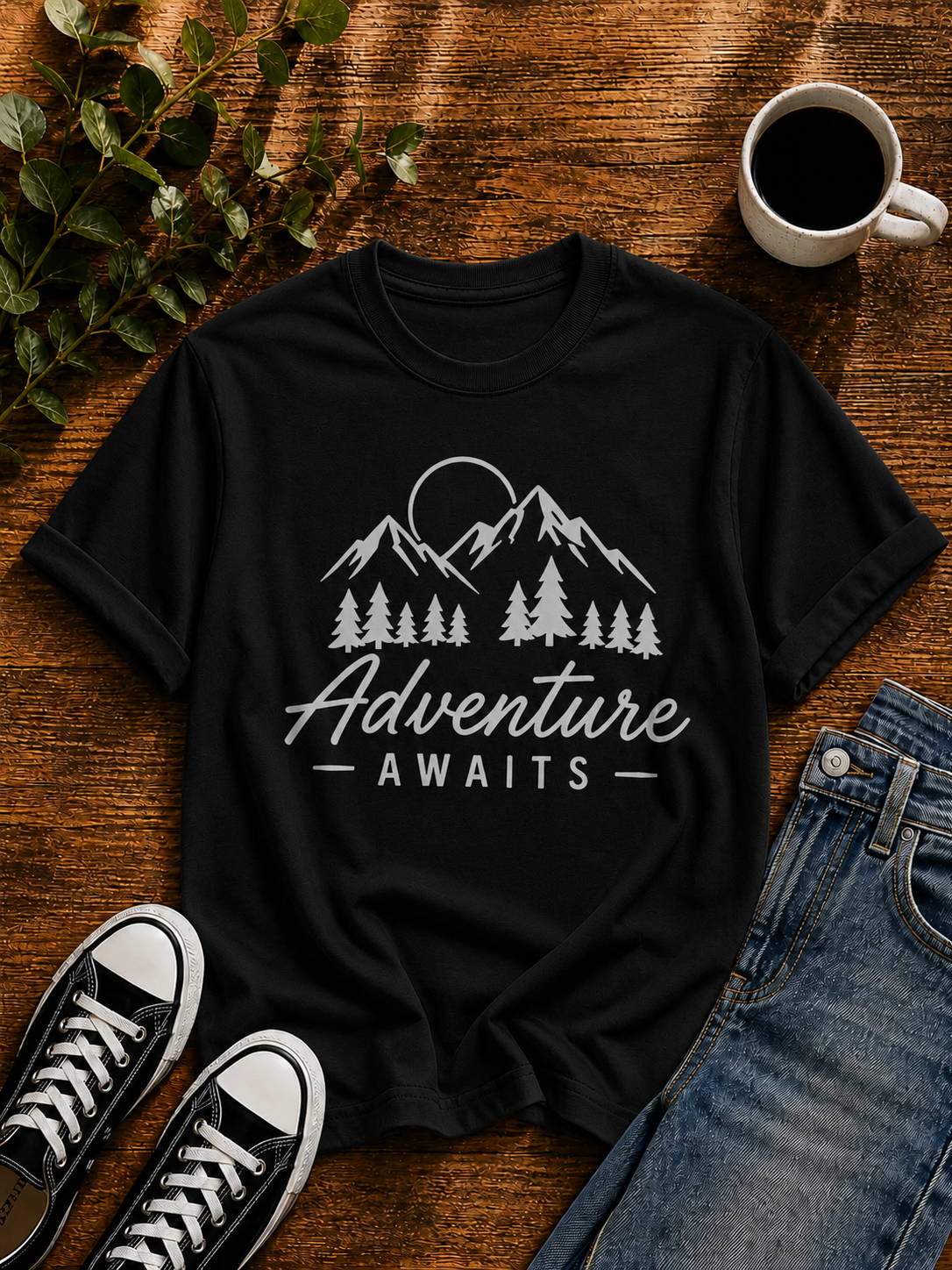 Adventure Awaits Mountain Nature Vinyl T-Shirt for Outdoor Lovers