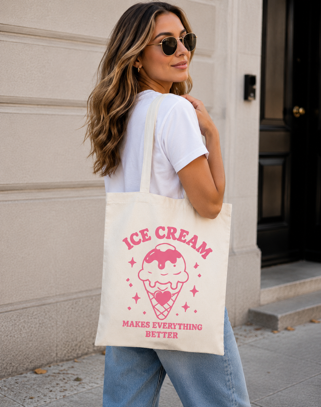 Ice Cream Makes Everything Better Tote Bag | Cute Aesthetic Canvas Bag