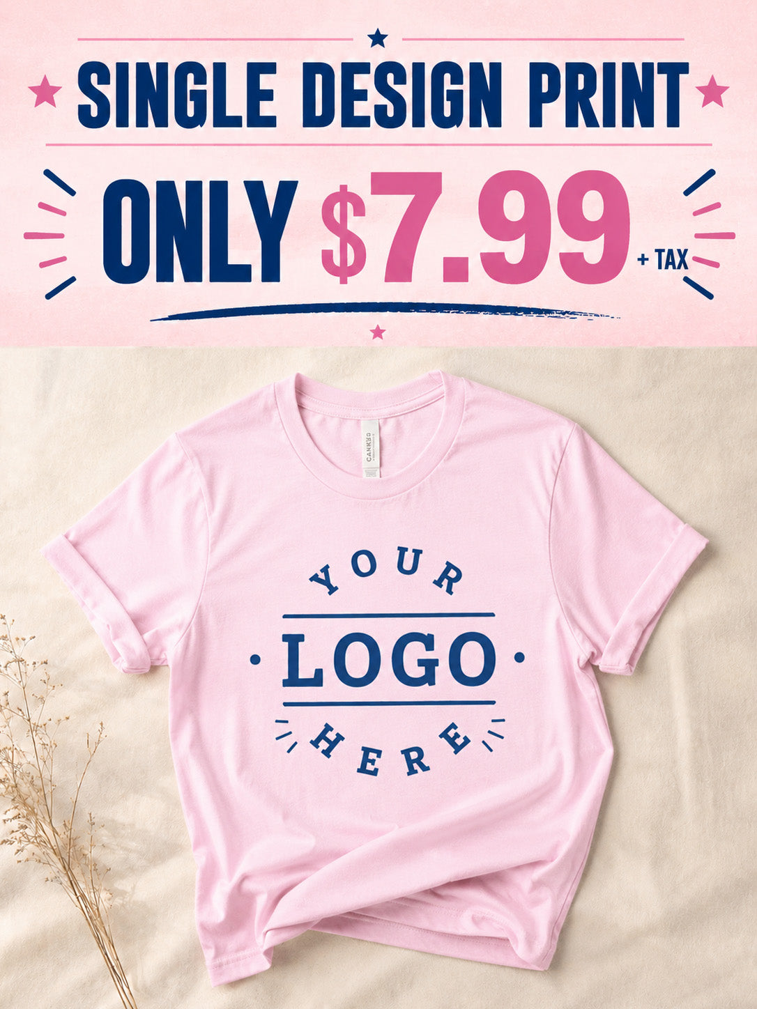Custom T-Shirt Printing $7.99 | Personalized Logo Shirt | Business Tee | Custom Print Shirts | Bulk Order Available