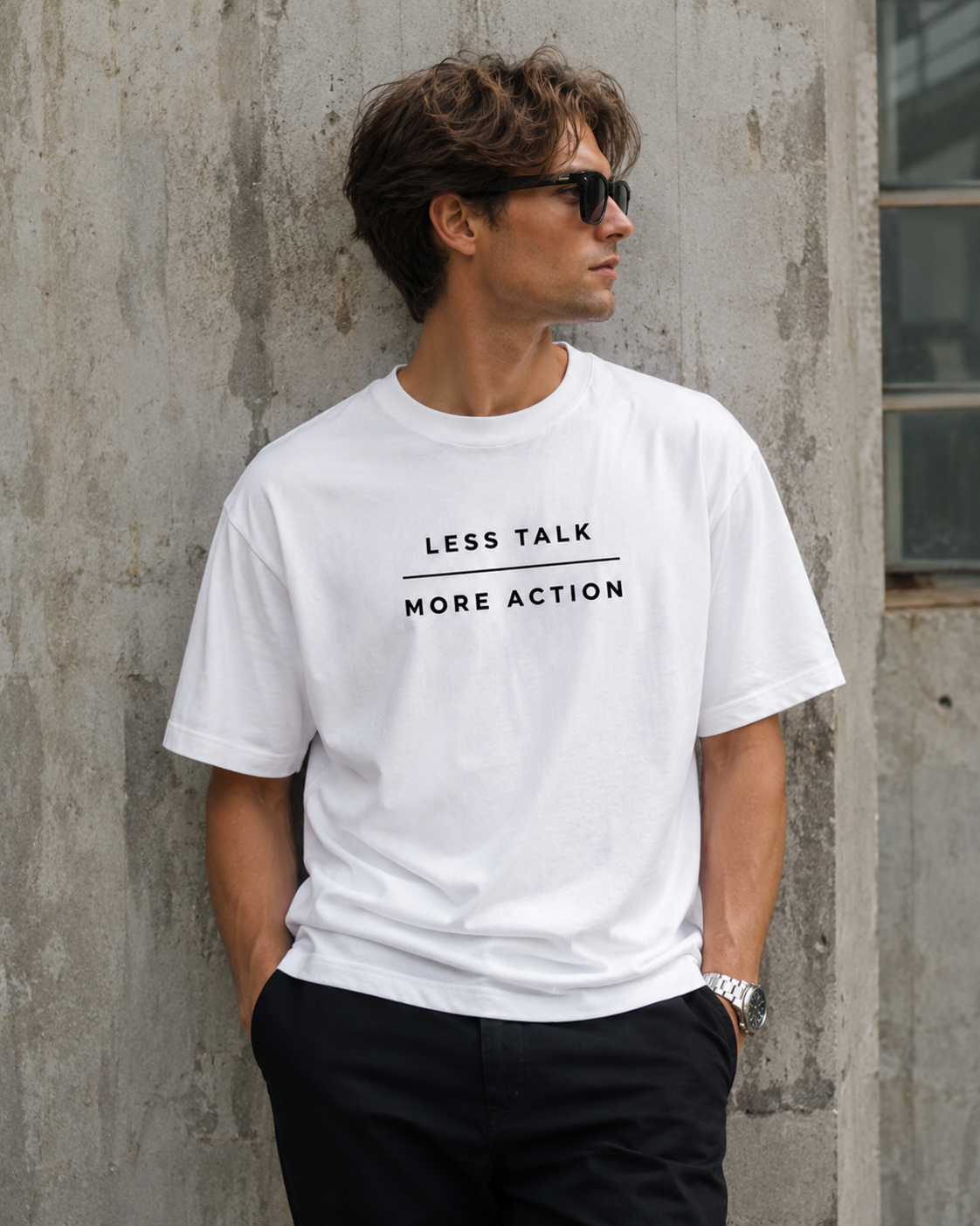 Less Talk More Action Motivational Minimalist Vinyl T-Shirt