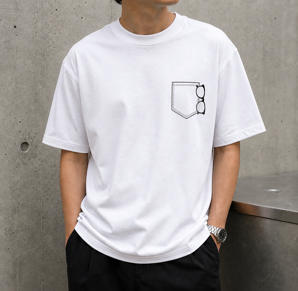 Minimalist Pocket Glasses Vinyl T-Shirt – Simple Aesthetic Tee
