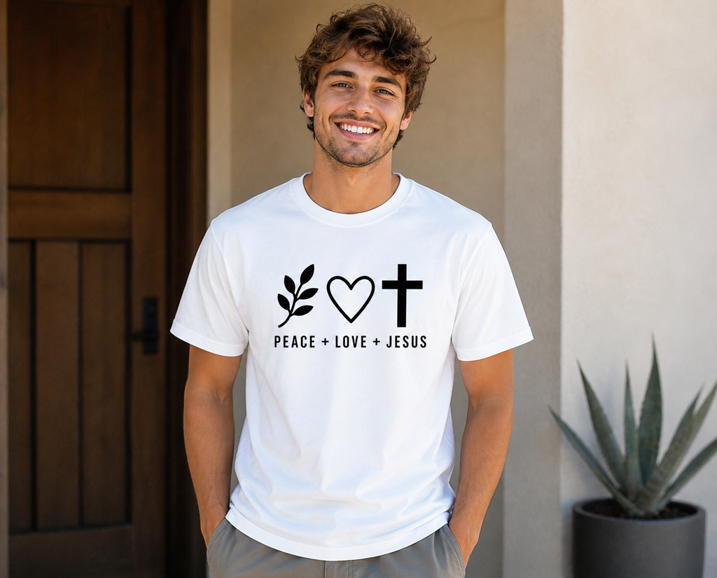 Peace Love Jesus Christian Faith Vinyl T-Shirt