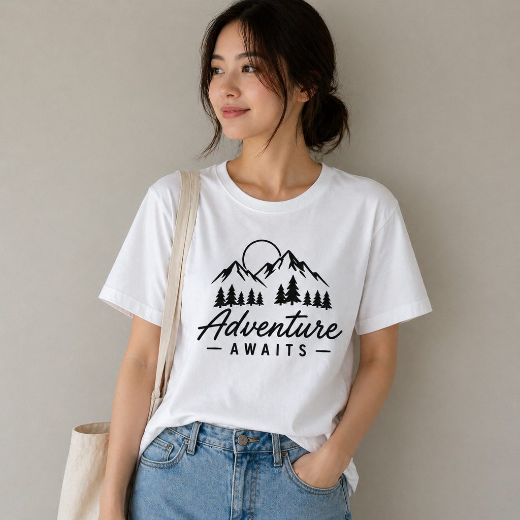Adventure Awaits Mountain Nature Vinyl T-Shirt for Outdoor Lovers
