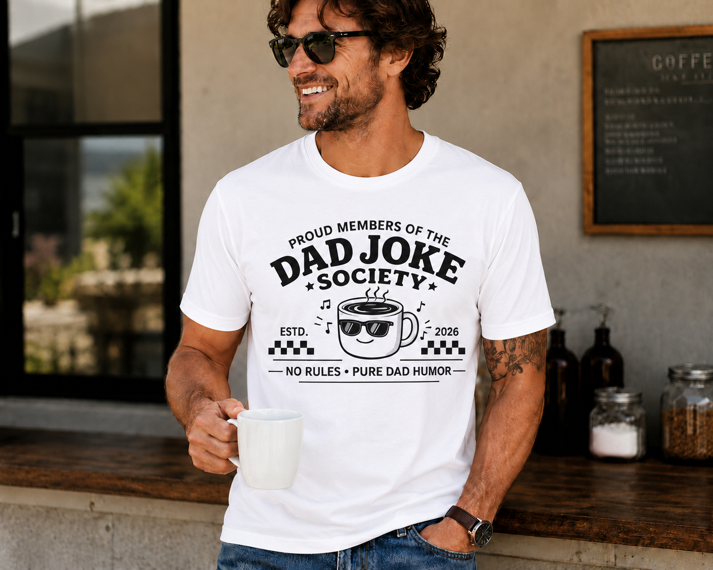 Dad Joke Society Coffee Vinyl T-Shirt | Funny Dad Humor Tee