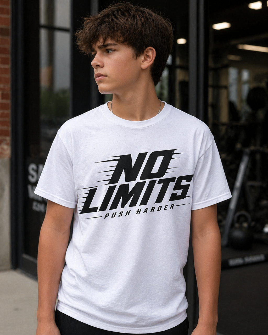 No Limits Push Harder Motivational Gym T-Shirt