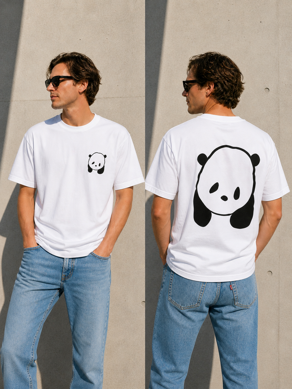 Cute Panda Front & Back Vinyl T-Shirt – Minimalist Animal Tee