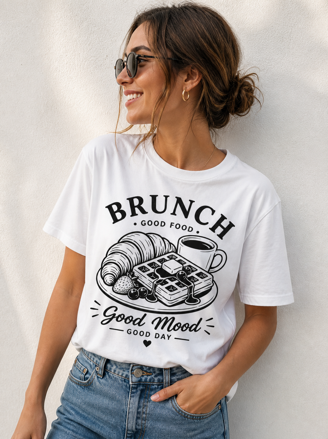Brunch Good Mood Vinyl T-Shirt – Coffee & Waffle Aesthetic Tee