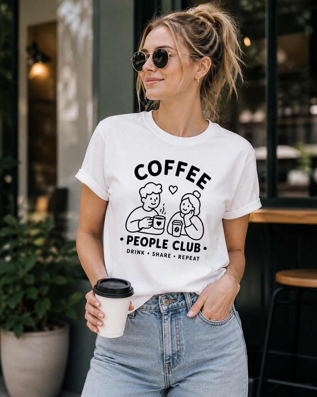 Coffee People Club Vinyl T-Shirt – Cute Coffee Lover Café Tee