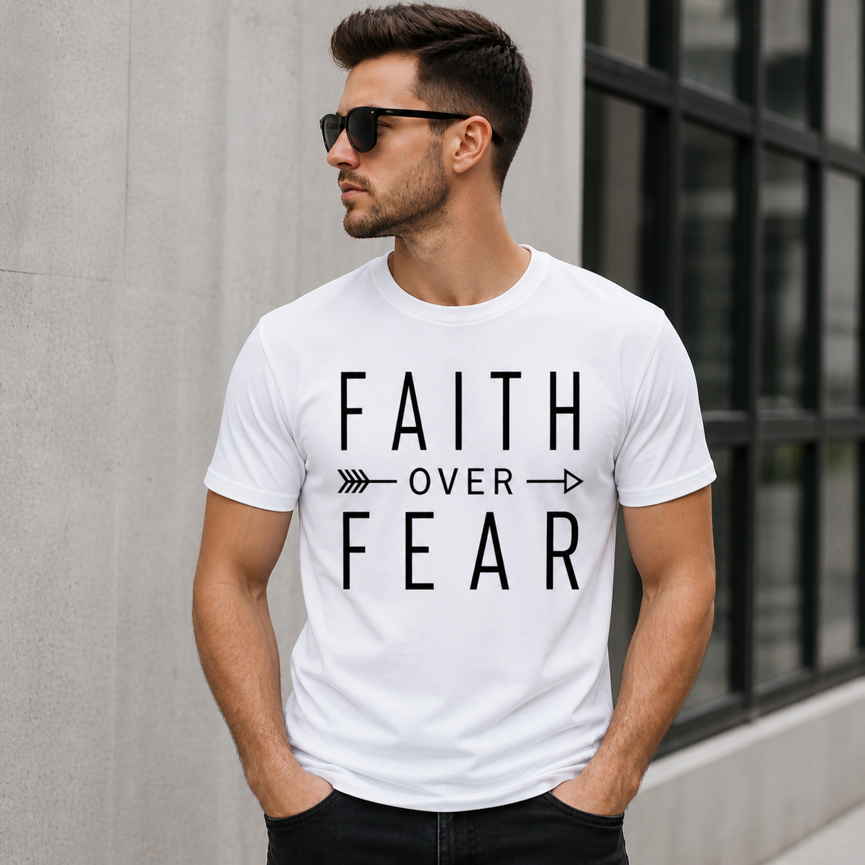 Faith Over Fear Inspirational Christian Vinyl T-Shirt