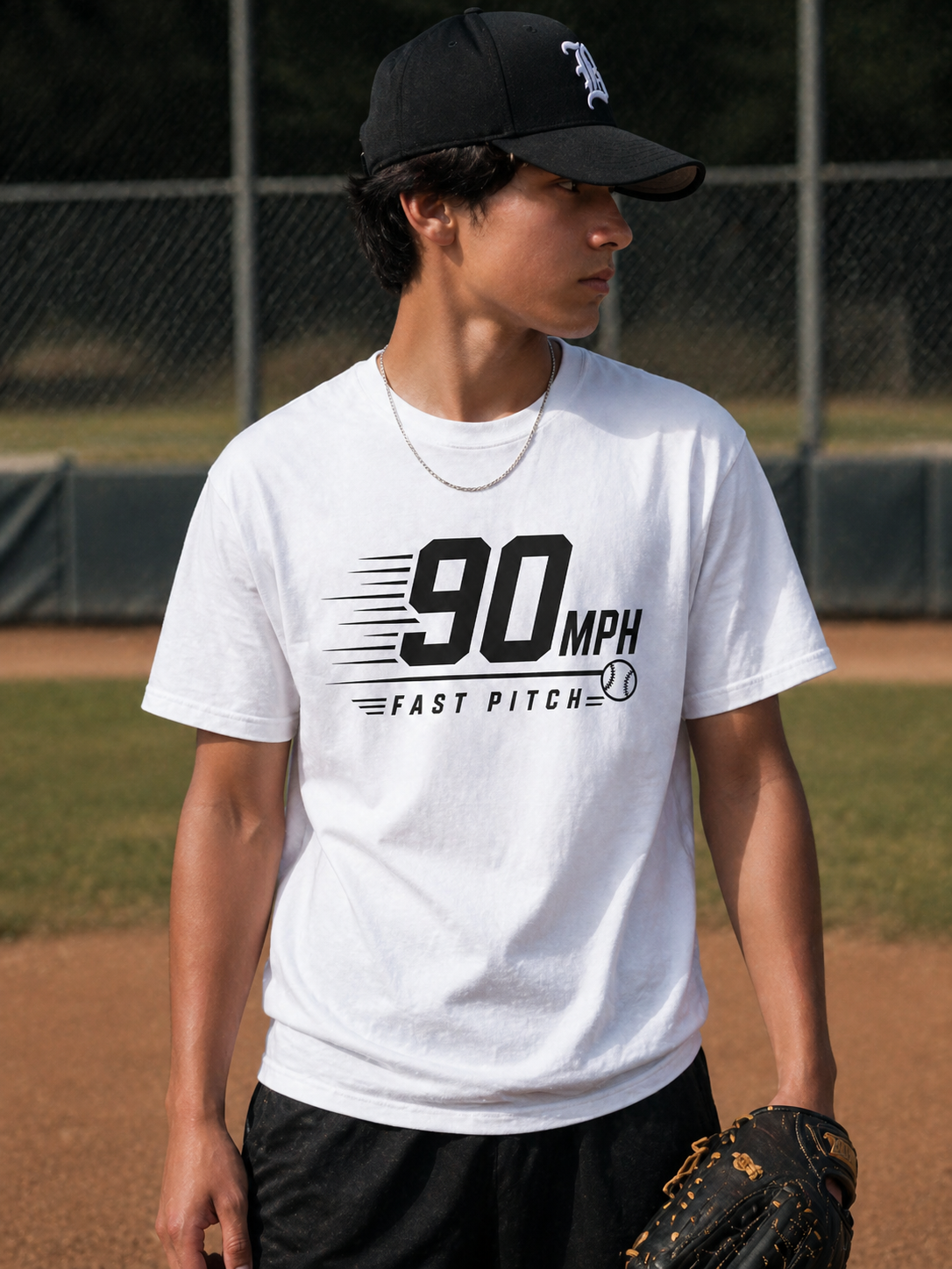90 MPH Fast Pitch Baseball Vinyl T-Shirt