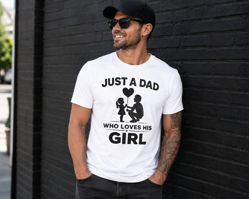 Just A Dad Who Loves His Girl Vinyl T-Shirt | Father Daughter Tee