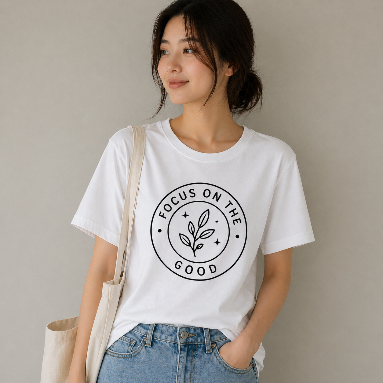 Focus on the Good Minimalist Inspirational Vinyl T-Shirt for unisex
