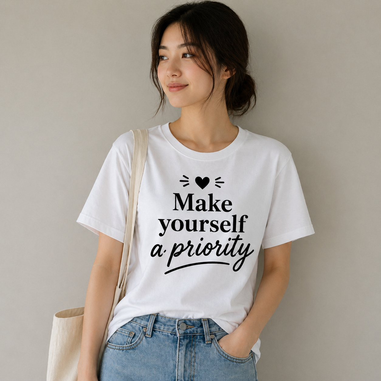 Make Yourself a Priority Inspirational Vinyl T-Shirt for Women