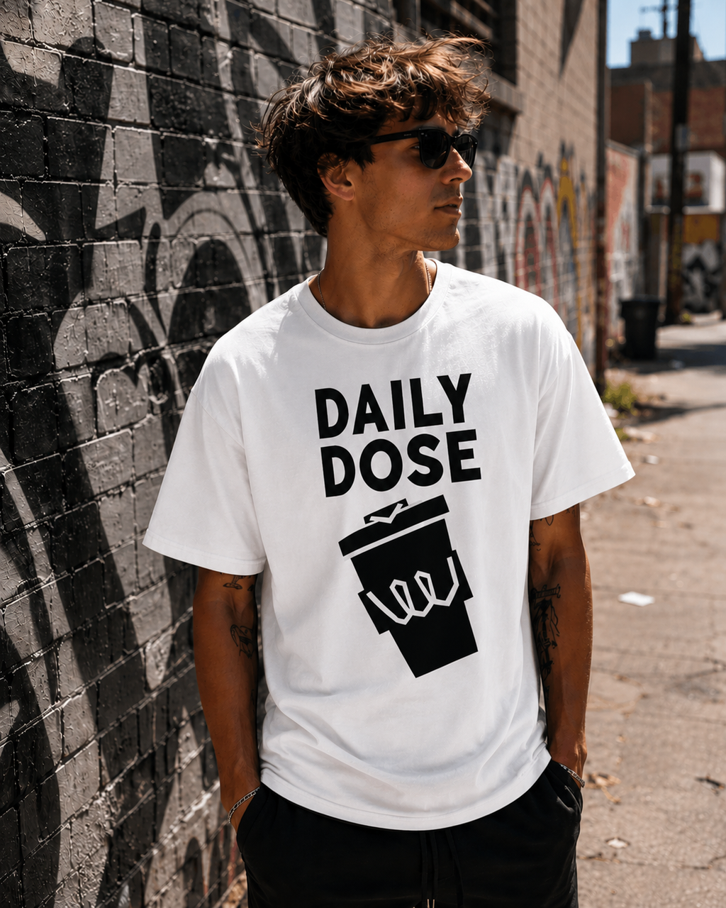 Daily Dose Coffee Vinyl T-Shirt – Minimalist Coffee Lover Streetwear Tee