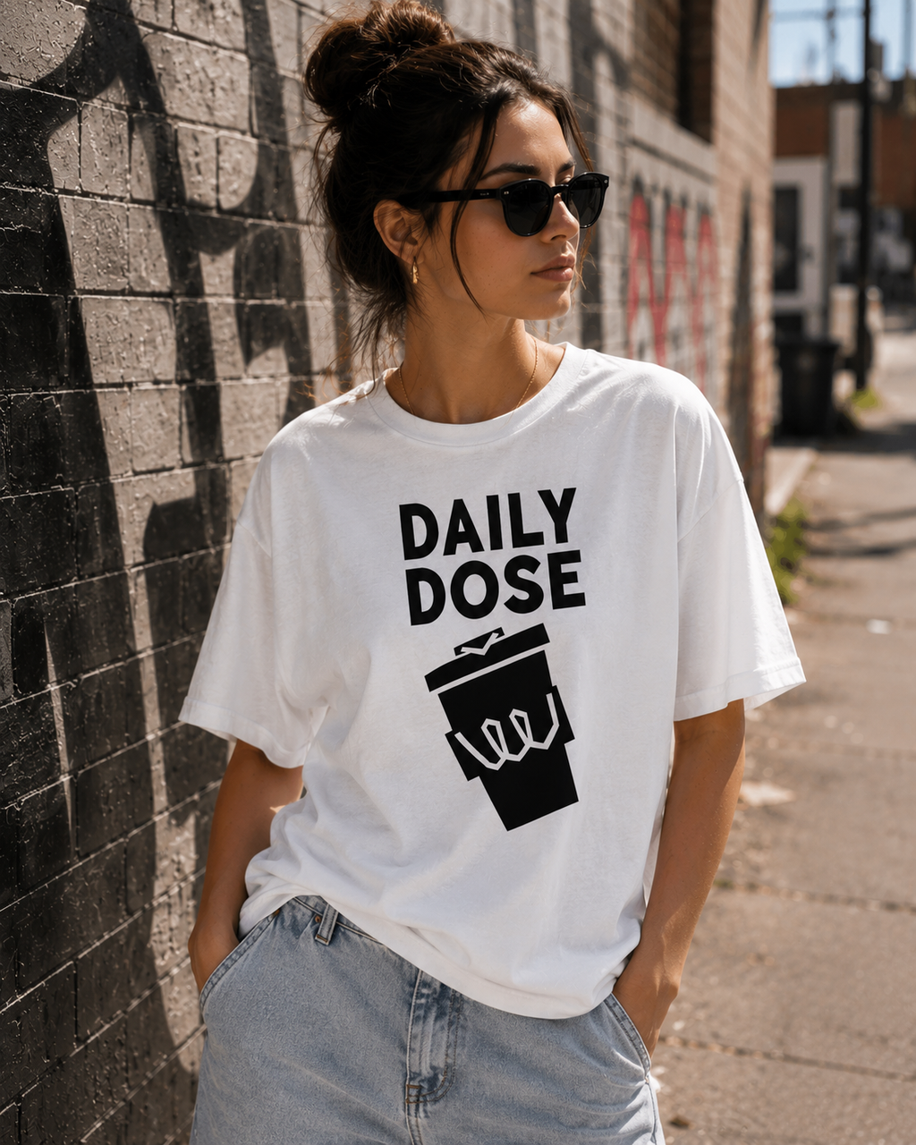 Daily Dose Coffee Vinyl T-Shirt – Minimalist Coffee Lover Streetwear Tee