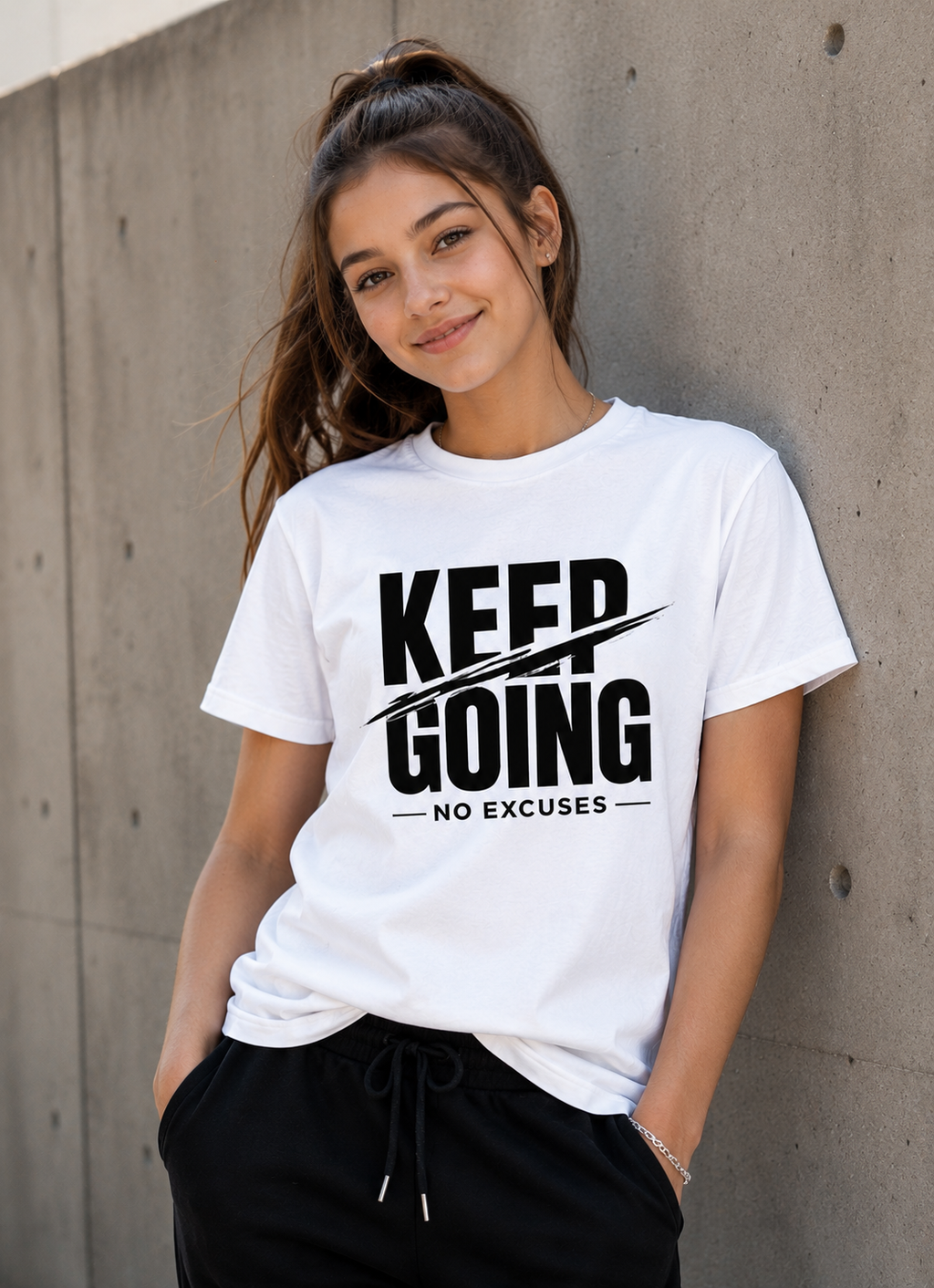 Keep Going No Excuses Motivational Vinyl T-Shirt