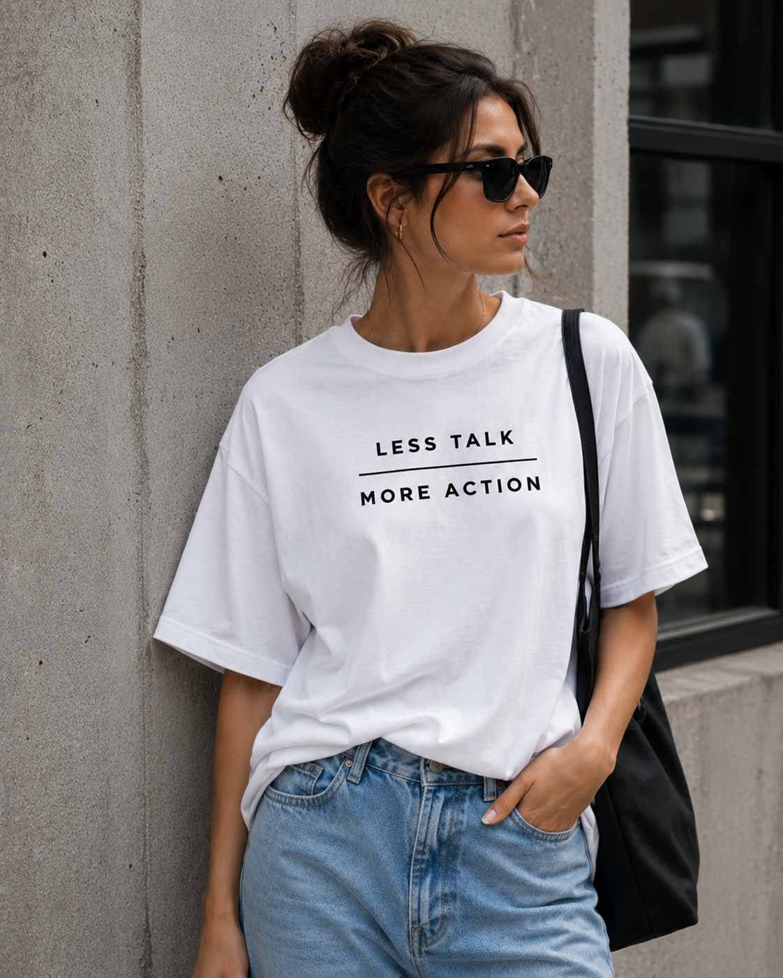 Less Talk More Action Motivational Minimalist Vinyl T-Shirt